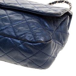 Pre Owned Chanel Blue Quilted Caviar Leather Large Easy Flap Bag