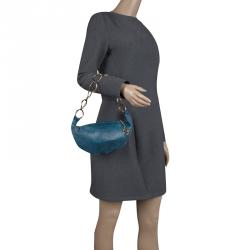 Pre Owned Chanel Teal Blue Leather CC Ring Hobo