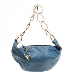 Pre Owned Chanel Teal Blue Leather CC Ring Hobo
