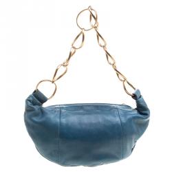Pre Owned Chanel Teal Blue Leather CC Ring Hobo