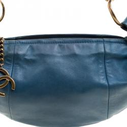 Pre Owned Chanel Teal Blue Leather CC Ring Hobo