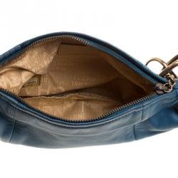 Pre Owned Chanel Teal Blue Leather CC Ring Hobo
