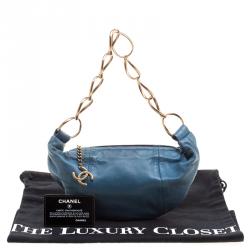Pre Owned Chanel Teal Blue Leather CC Ring Hobo