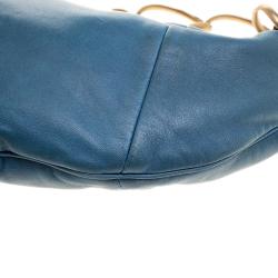 Pre Owned Chanel Teal Blue Leather CC Ring Hobo