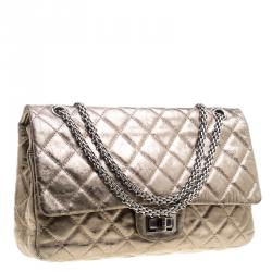 Pre Owned Chanel Silver Quilted Leather Reissue 2.55 Classic 227 Flap Bag