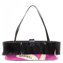 Chanel Pink and Black Quilted Canvas and Patent Leather Fringe Mini Tote Bag  Chanel