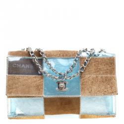 Pre Owned حقيبة شانيل PVC بني/أزرق وجلد باتشوورك بقلاب