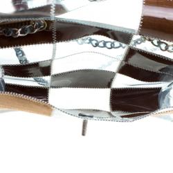 Pre Owned حقيبة شانيل PVC بني/أزرق وجل د باتشوورك بقلاب