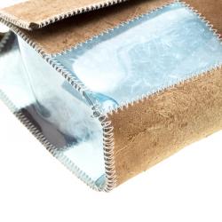 Pre Owned حقيبة شانيل PVC بني/أزرق وجلد باتشوورك بقلاب