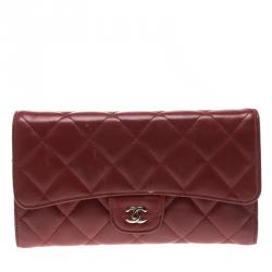 Chanel Red Quilted Leather Classic Flap Wallet