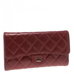 Chanel Red Quilted Leather Classic Flap Wallet