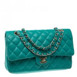 Chanel Green Quilted Caviar Leather Medium Classic Double Flap Bag