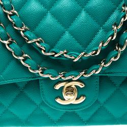 Chanel Green Quilted Caviar Leather Medium Classic Double Flap Bag