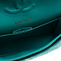 Chanel Green Quilted Caviar Leather Medium Classic Double Flap Bag