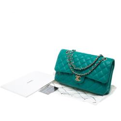 Chanel Green Quilted Caviar Leather Medium Classic Double Flap Bag