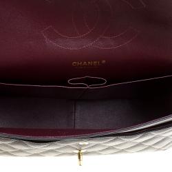 Pre Owned حقيبة شانيل جامبو كلاسيك جلد أسود مبطن بقلاب مزدوج