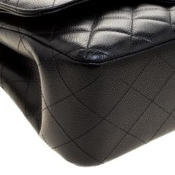 Pre Owned حقيبة شانيل جامبو كلاسيك جلد أسود مبطن بقلاب مزدوج