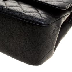 Pre Owned حقيبة شانيل جامبو كلاسيك جلد أسود مبطن بقلاب مزدوج