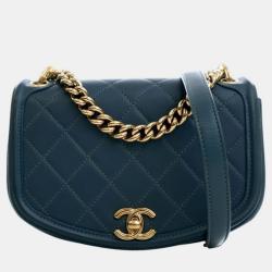 Pre Owned Chanel Blue Mini Quilted Calfskin Underline Flap