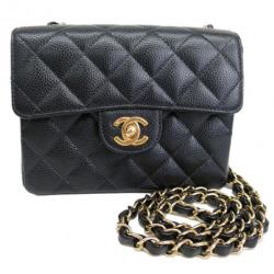 Pre Owned Chanel Black Mini Caviar Single Flap Shoulder Bag