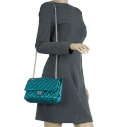 مملوكة مسبقًا Chanel Blue Metallic Lambskin Reissue 2.55 Double Flap Shoulder Bag