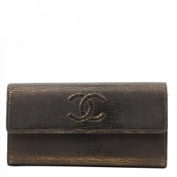 Chanel Metallic Bronze Embossed Leather CC Timeless Flap Wallet