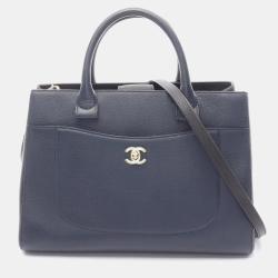 Pre Owned Chanel Neo Executive Tote Bag Leather Navy And Black