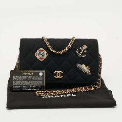 Pre Owned Chanel Paris-Hamburg Runway Black Quilted Fabric Wallet On Chain