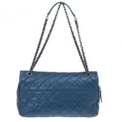 Pre Owned Chanel Metallic Blue Caviar Leather Medium Flap Bag