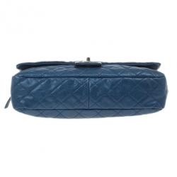 Pre Owned Chanel Metallic Blue Caviar Leather Medium Flap Bag
