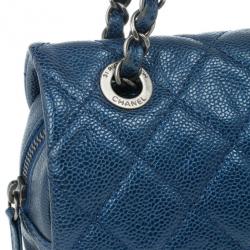 Pre Owned Chanel Metallic Blue Caviar Leather Medium Flap Bag