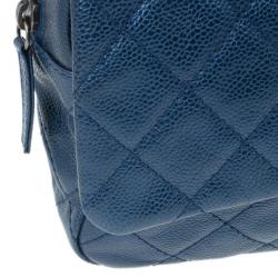 Pre Owned Chanel Metallic Blue Caviar Leather Medium Flap Bag