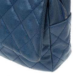 Pre Owned Chanel Metallic Blue Caviar Leather Medium Flap Bag