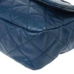 Pre Owned Chanel Metallic Blue Caviar Leather Medium Flap Bag
