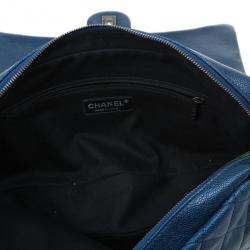 Pre Owned Chanel Metallic Blue Caviar Leather Medium Flap Bag