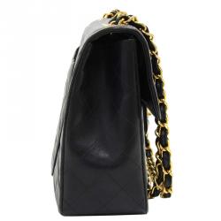 Pre Owned Chanel Black Quilted Leather Maxi Jumbo XL Vintage Classic Flap Bag