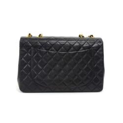 Pre Owned Chanel Black Quilted Leather Maxi Jumbo XL Vintage Classic Flap Bag