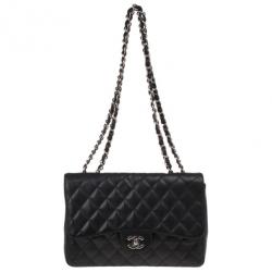 Pre Owned Chanel Black Caviar Leather Jumbo Flap Bag