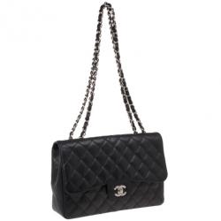 Pre Owned Chanel Black Caviar Leather Jumbo Flap Bag