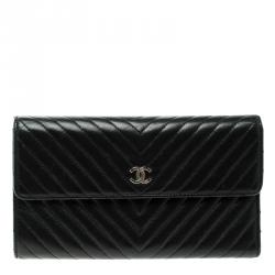 Chanel Black Chevron Leather CC Flap Wallet