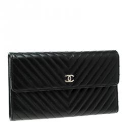 Chanel Black Chevron Leather CC Flap Wallet