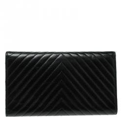 Chanel Black Chevron Leather CC Flap Wallet