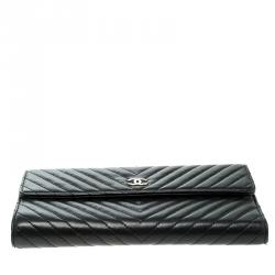 Chanel Black Chevron Leather CC Flap Wallet