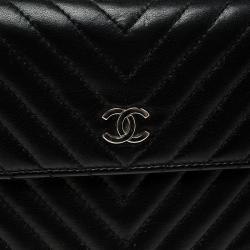 Chanel Black Chevron Leather CC Flap Wallet