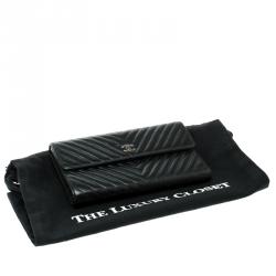 Chanel Black Chevron Leather CC Flap Wallet
