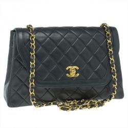 مملوكة مسبقًا Chanel Black Lambskin Leather Single Flap Shoulder Bag