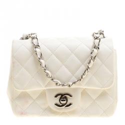 Pre Owned Chanel White Quilted Leather Mini Classic Single Flap Bag