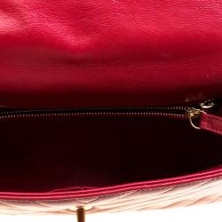 Pre Owned Chanel Red Chevron Quilted Leather Small Coco Top Handle Bag