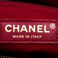 Pre Owned Chanel Red Chevron Quilted Leather Small Coco Top Handle Bag