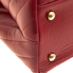 Pre Owned Chanel Red Chevron Quilted Leather Small Coco Top Handle Bag